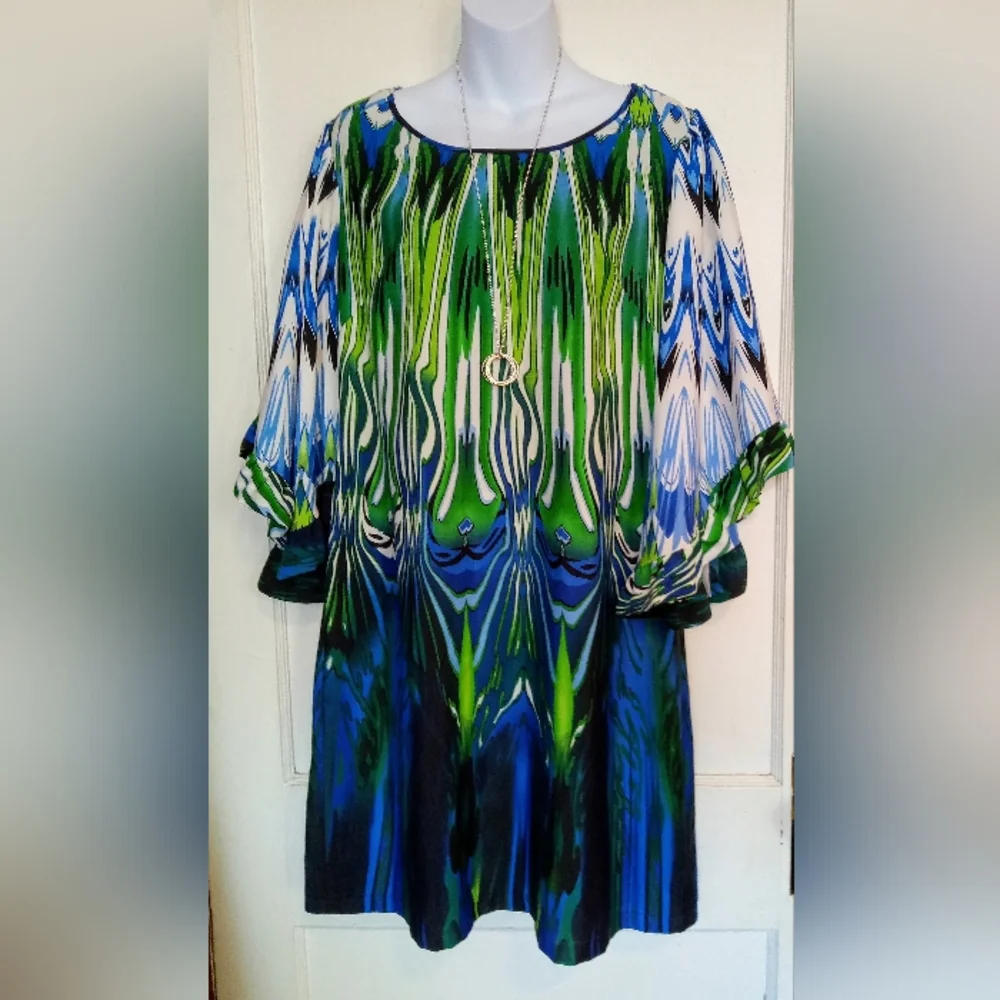 Boston Proper Green and Blue Midi Dress - Picture 3 of 10